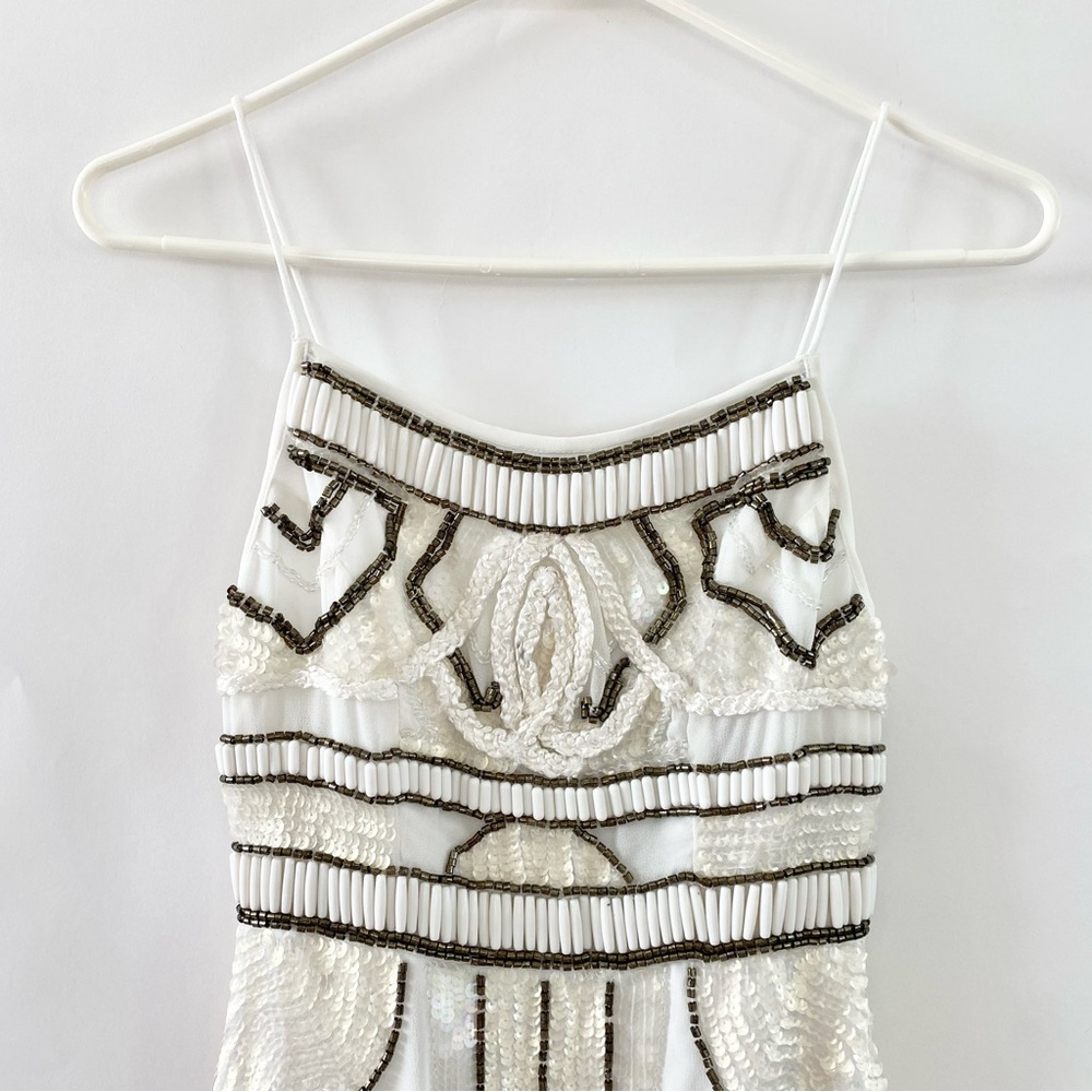 NWT Petite Embellished Beads Sequins Leg Slit Mini Dress White 0 - Picture 4 of 15